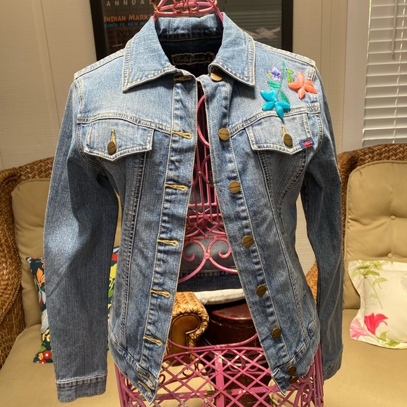 Embroidered Yuka Jean jacket bead embellished S - Picture 1 of 11